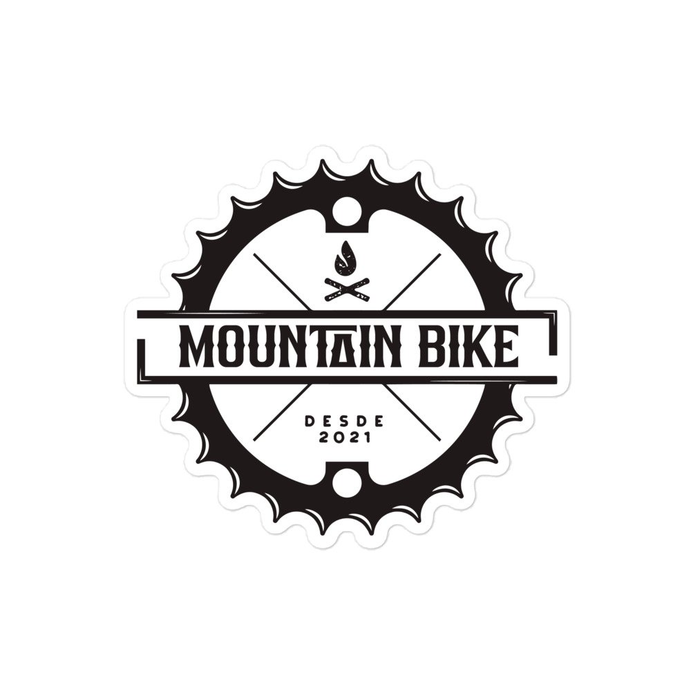 Pegatina Mountain Bike en Fondo Blanco - Diseño de plato de bicicleta y letras "Mountain Bike"
