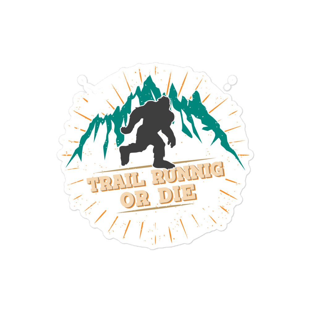 Pegatina de vinilo con yeti y montañas.