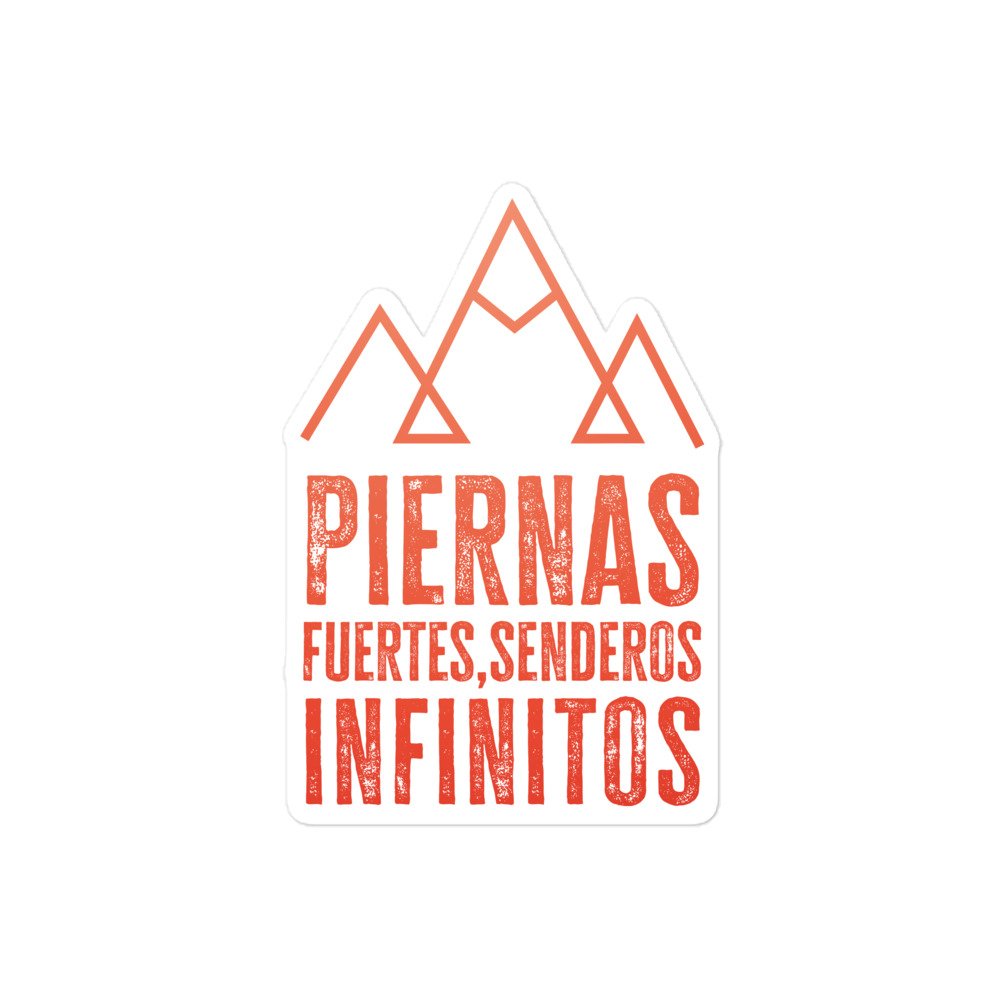 Pegatina Vinilo 'Piernas Fuertes, Senderos Infinitos' en Blanco - Diseño de trail sobre fondo blanco.