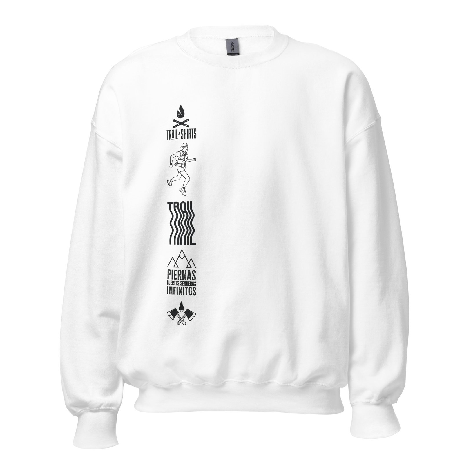 Sudadera unisex de color blanco con diseño gráfico de trail running.