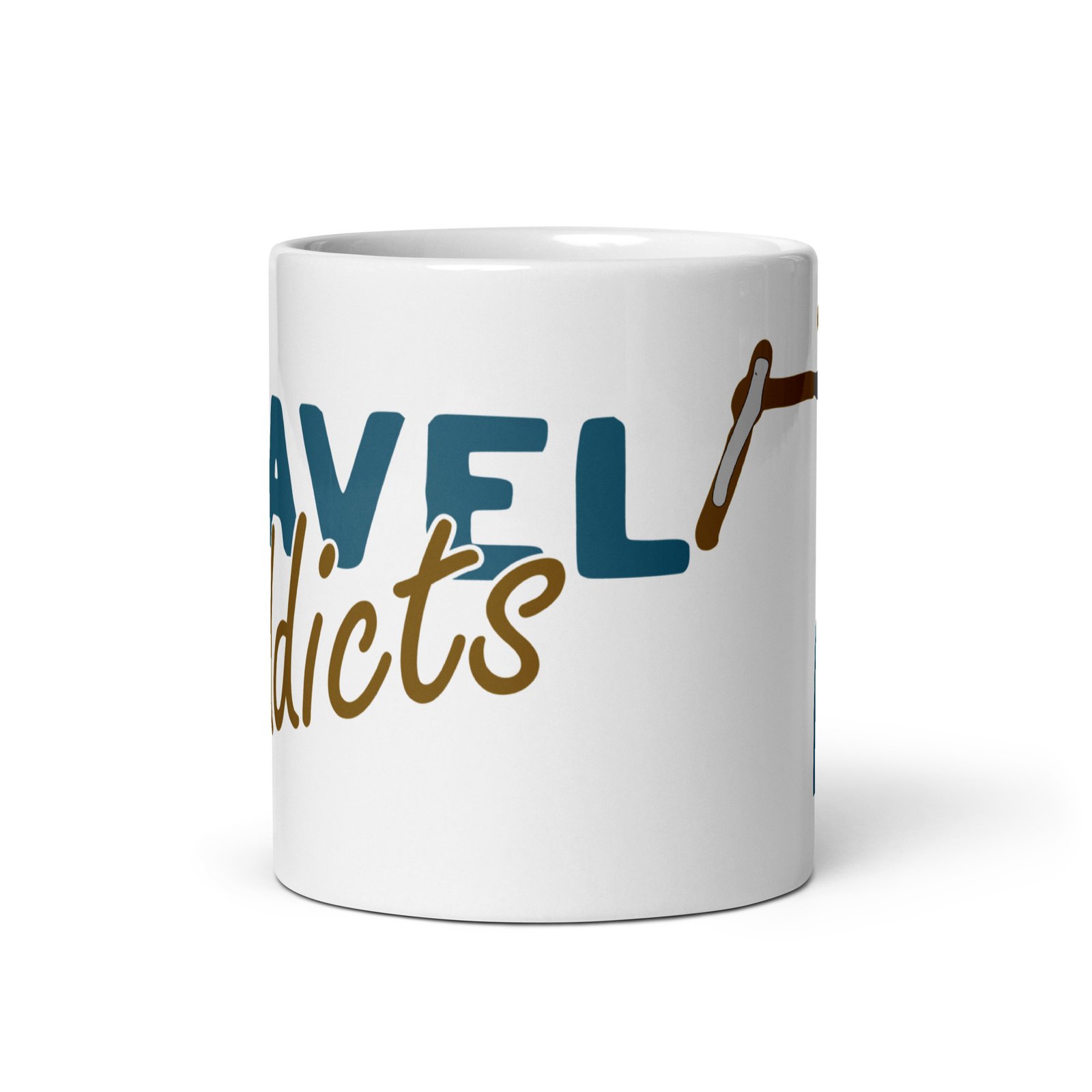 Taza Cerámica GRAVEL Addicts - Diseño frontal de bicicleta Gravel sobre fondo blanco.