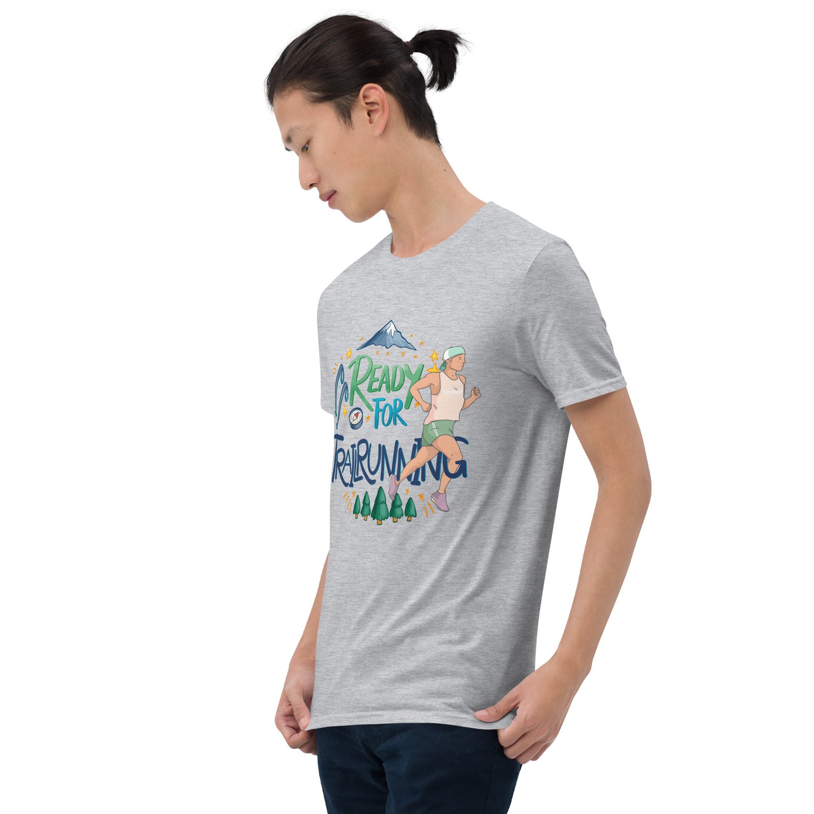 Camiseta gris claro de hombre con diseño "READY FOR TRAIL RUNNING".