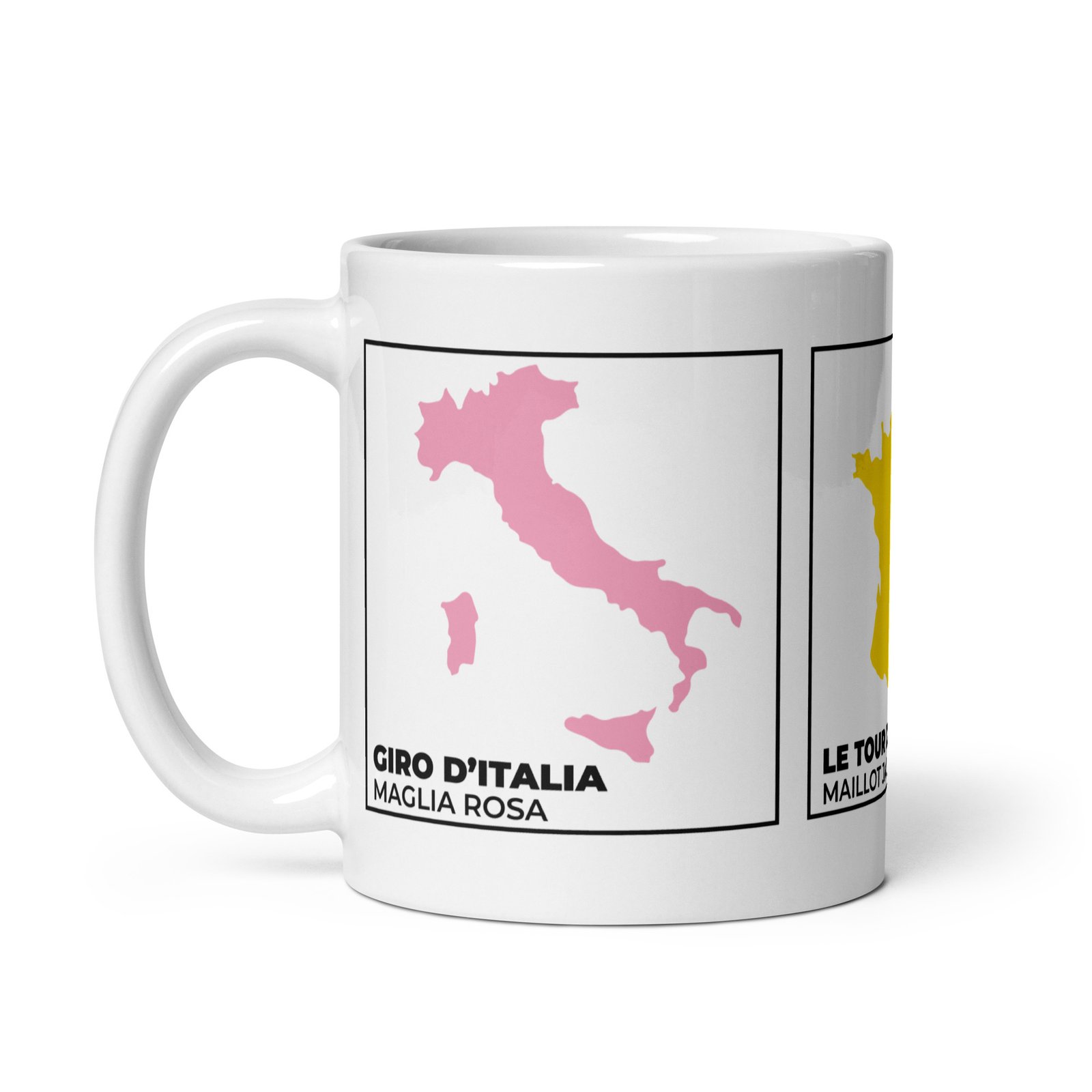 aza ciclismo Grandes Vueltas, vista lateral, silueta países, maillot ganador, rojo España, rosa Italia, amarillo Francia.