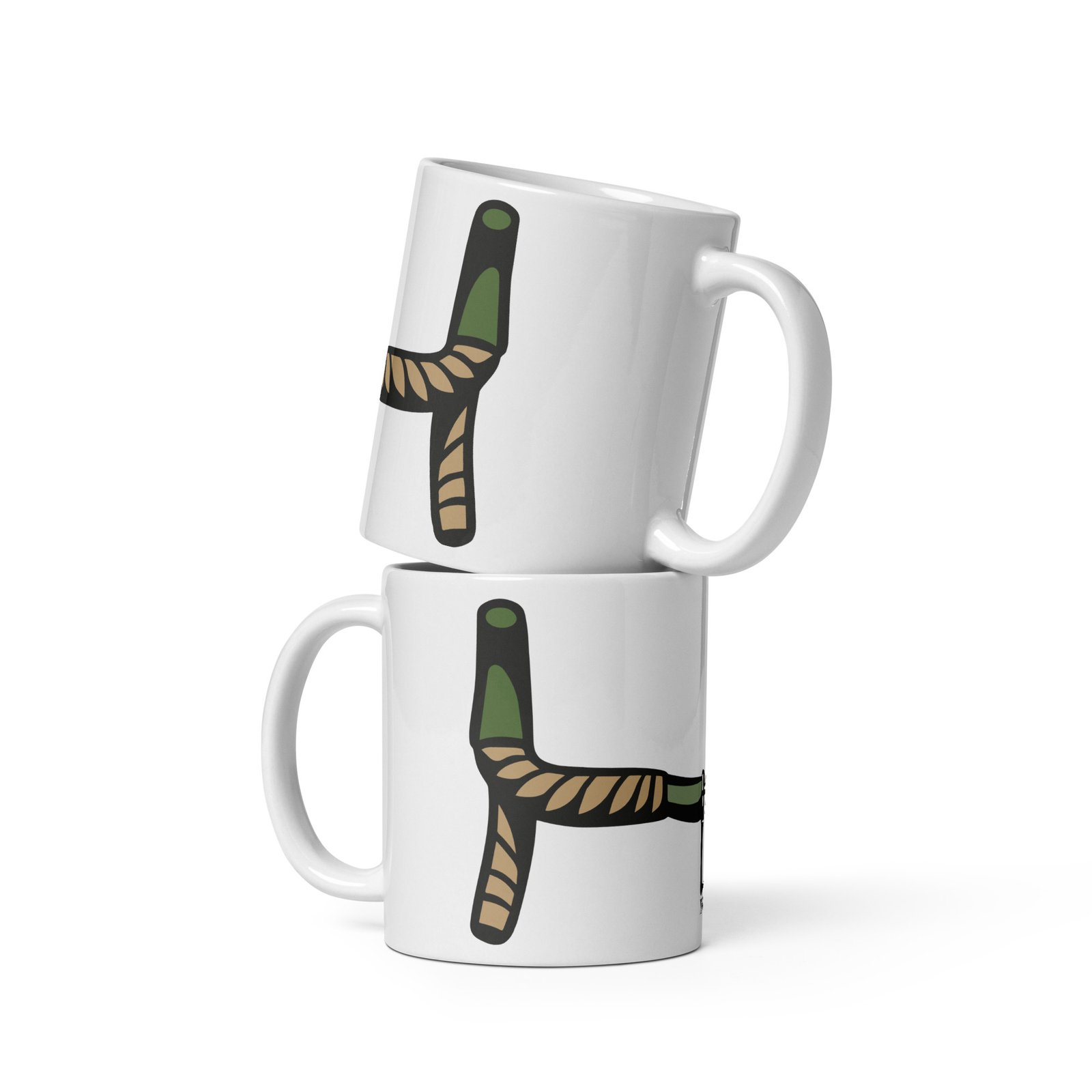 Dos tazas cerámicas Handlebar con manillar de bicicleta apiladas, logotipo Trail Shirts.