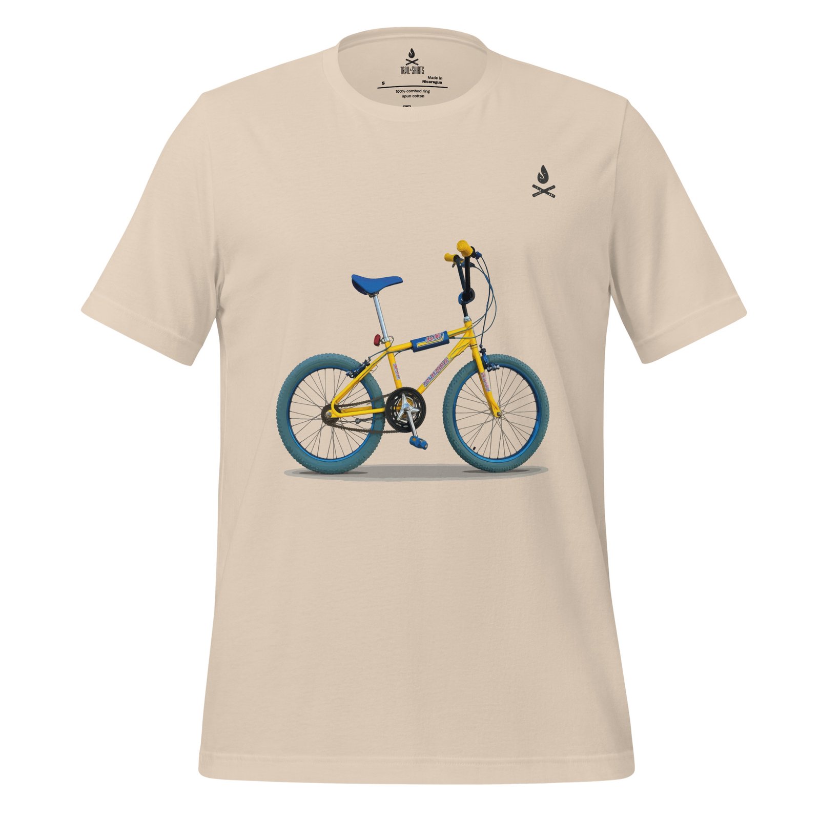 Camiseta unisex en crema suave con diseño de bicicleta BH California X3, estilo retro y nostálgico.