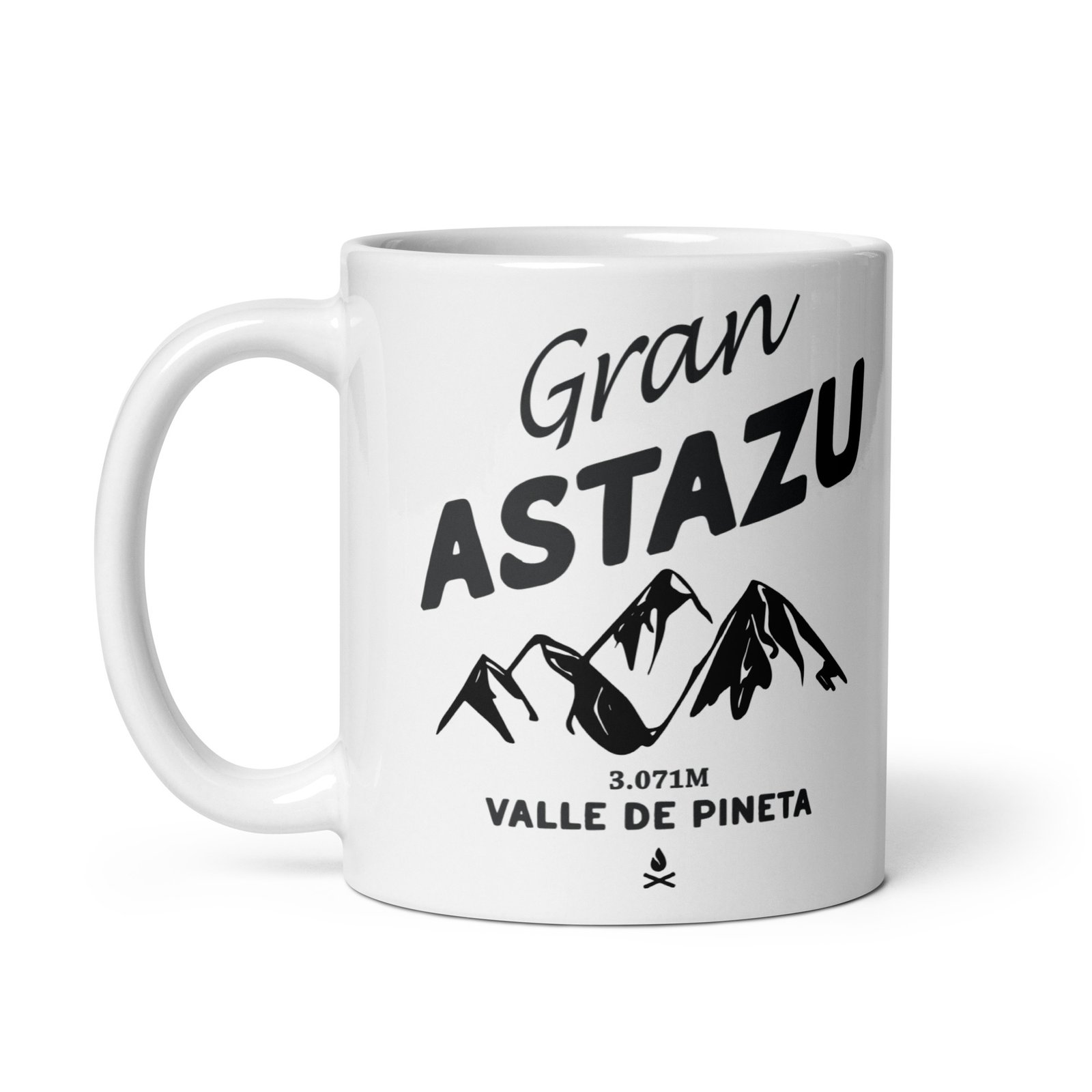 Vista izquierda de taza de cerámica con diseño de la montaña Gran Astazu.