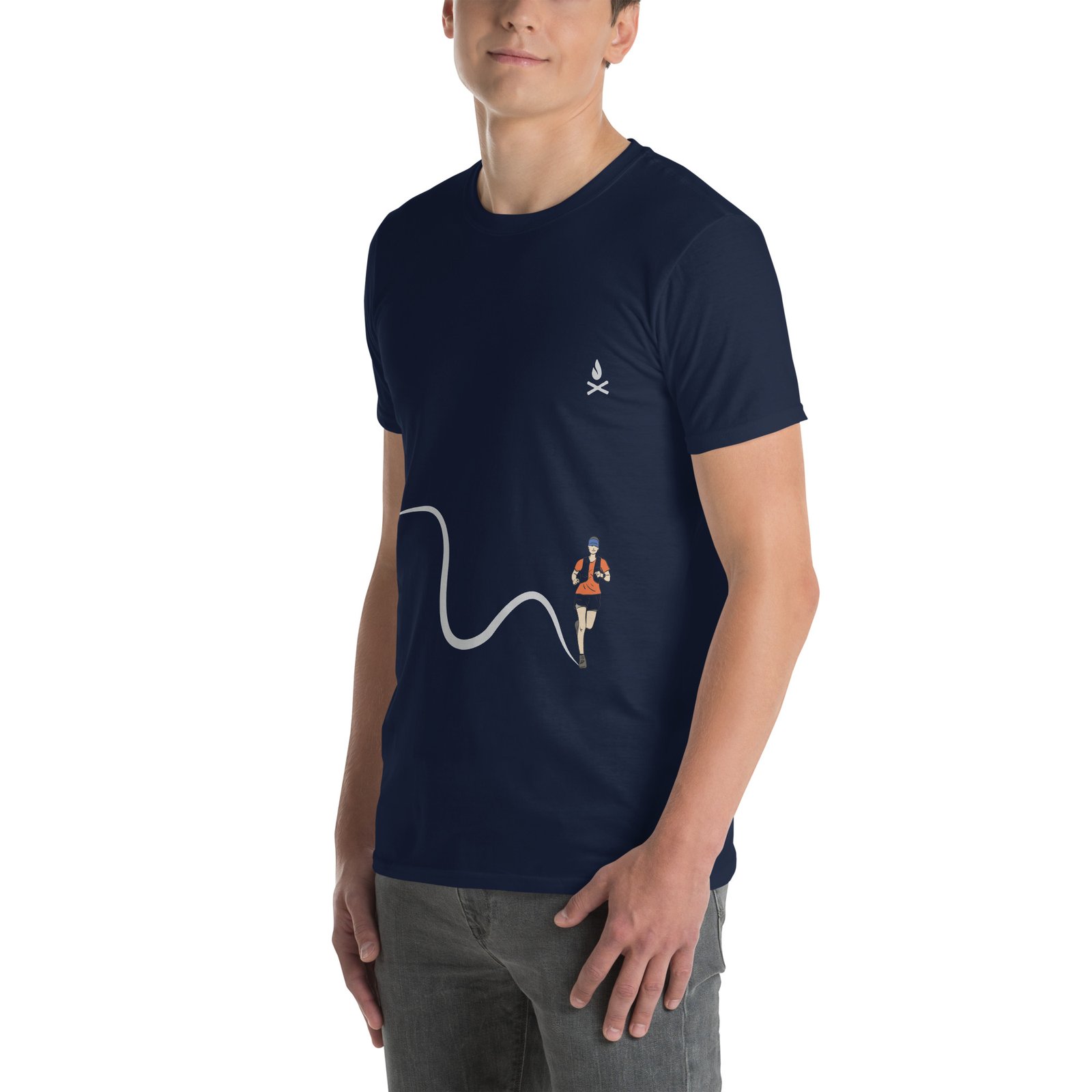 Camiseta para hombre azul marino con diseño TRAILRUNNER de corredor de trail.