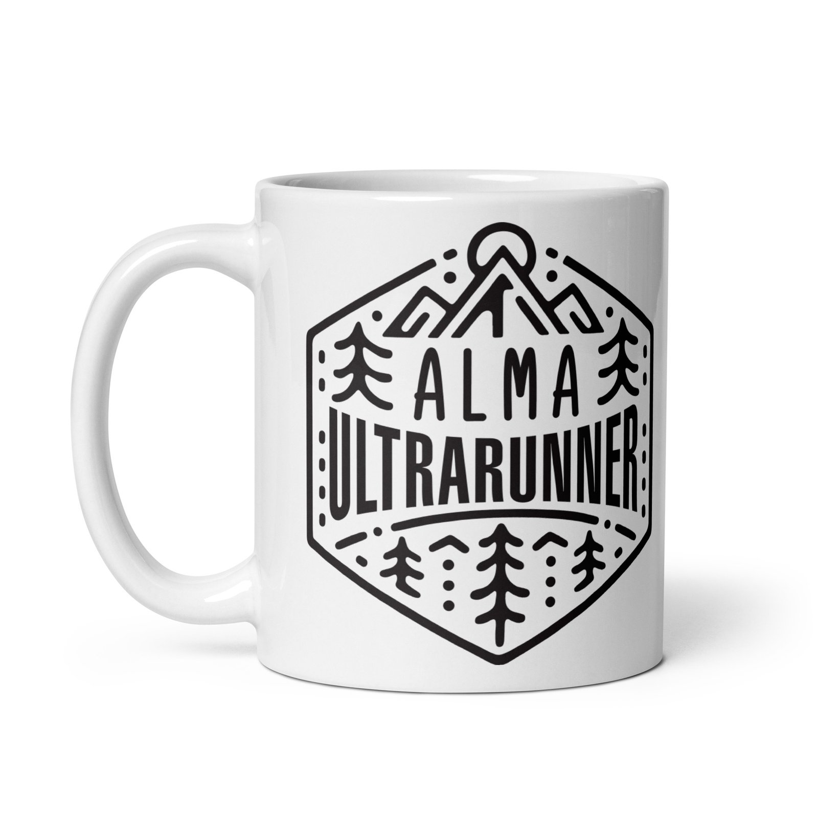 Vista izquierda de taza de cerámica Alma Ultra-Runner con diseño para corredores apasionados por ultradistancia.