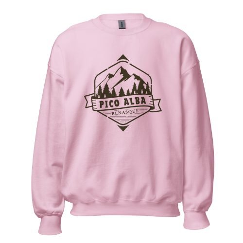 Sudadera rosa unisex con diseño Pico Alba, inspirada en los amaneceres pirenaicos