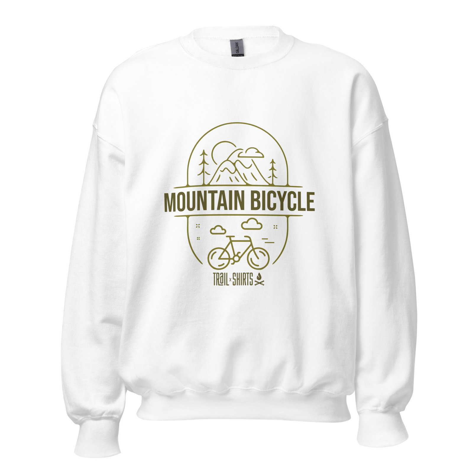 Sudadera unisex blanca con diseño Mountain Bicycle de Trail-Shirts.