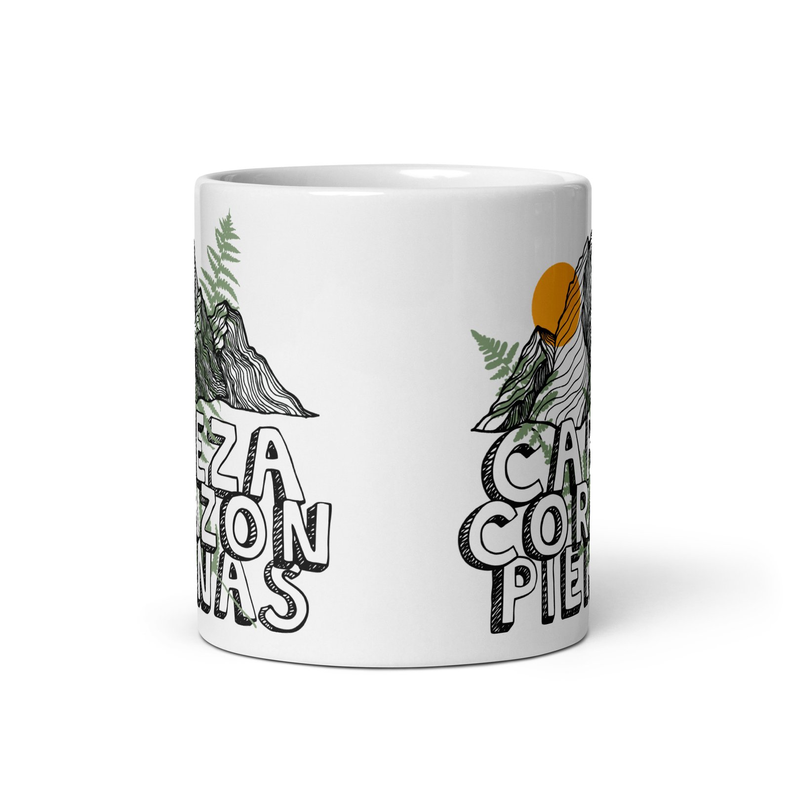 Taza diseño frontal Cabeza, Corazón, Piernas. Para trail runners.