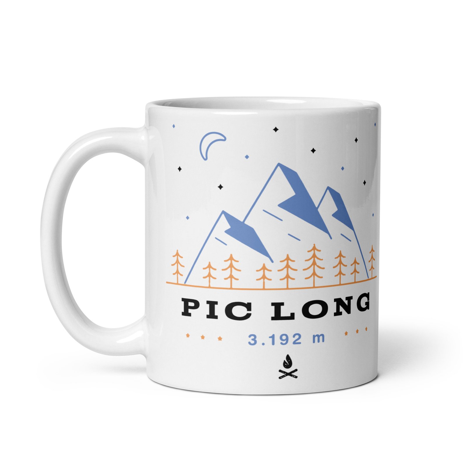 Taza cerámica vista izquierda con diseño del Pic Long, montaña de los Pirineos franceses.