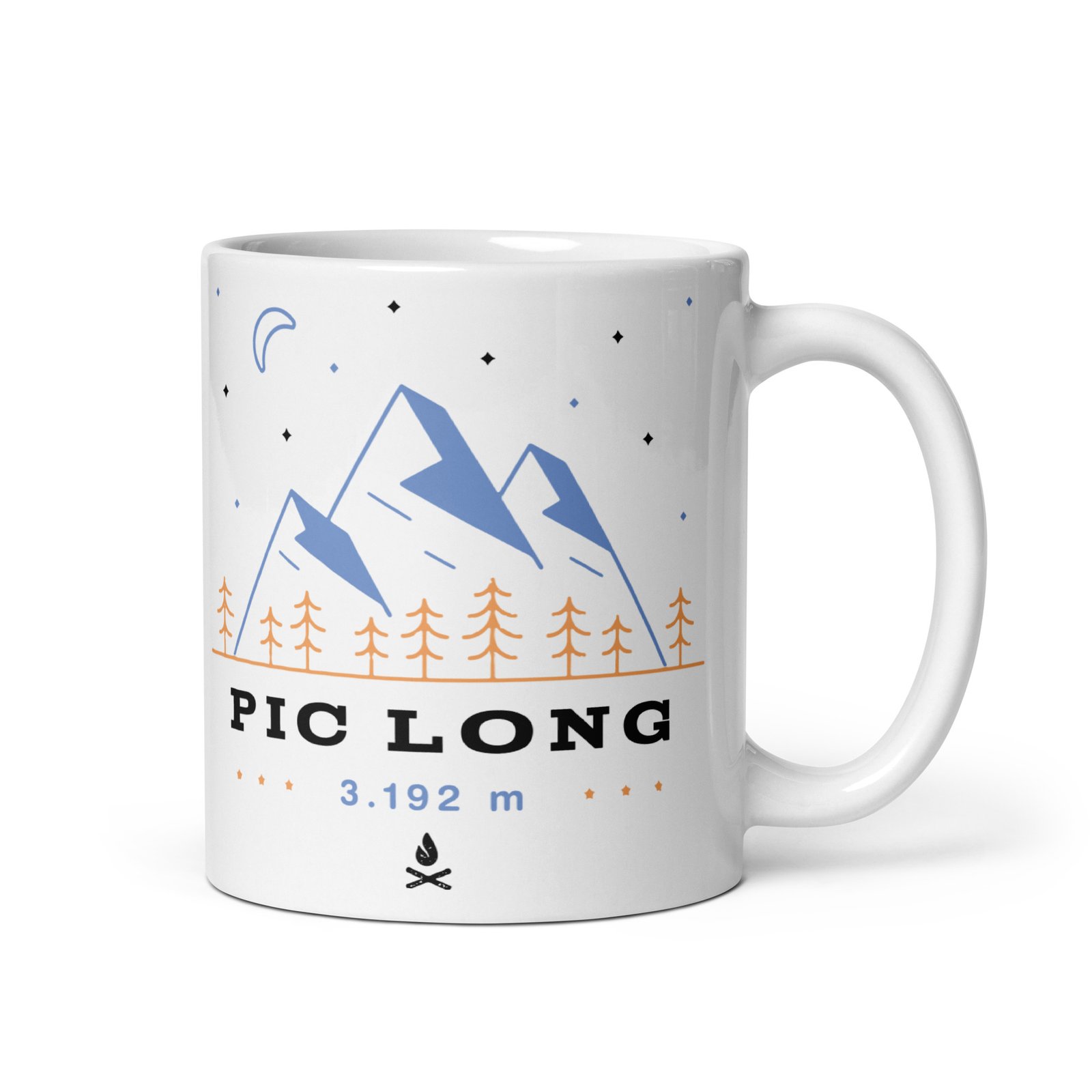 Taza cerámica vista derecha con diseño del Pic Long, montaña emblemática de los Altos Pirineos.