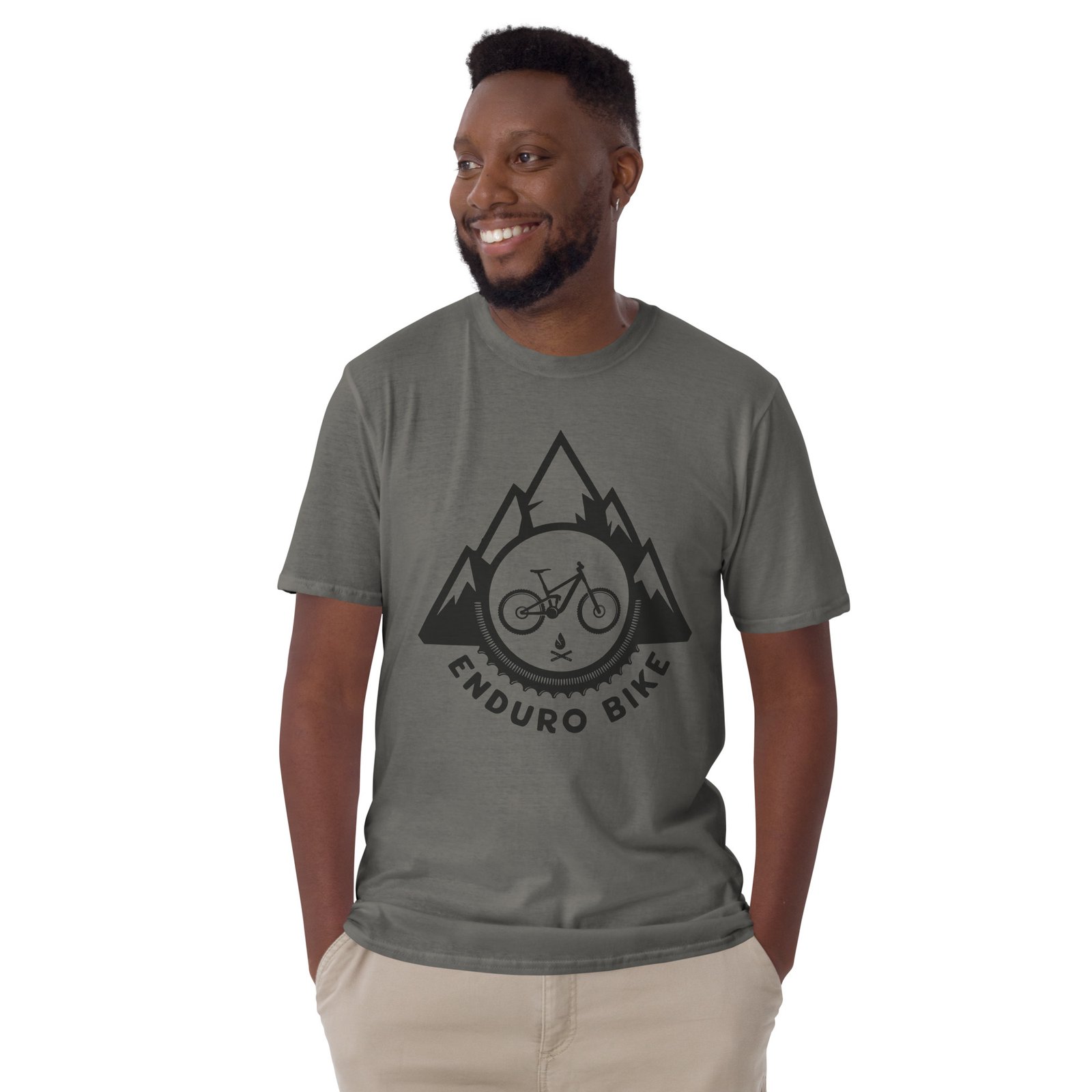 Camiseta hombre color carbon Enduro Bike con diseño de bicicleta y montañas