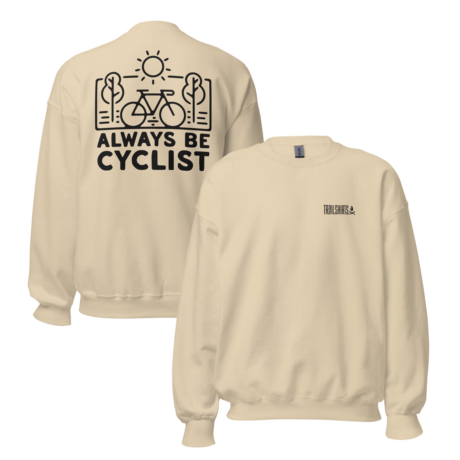 Sudadera arena unisex Always Be Cyclist diseño bicicleta espalda outdoor