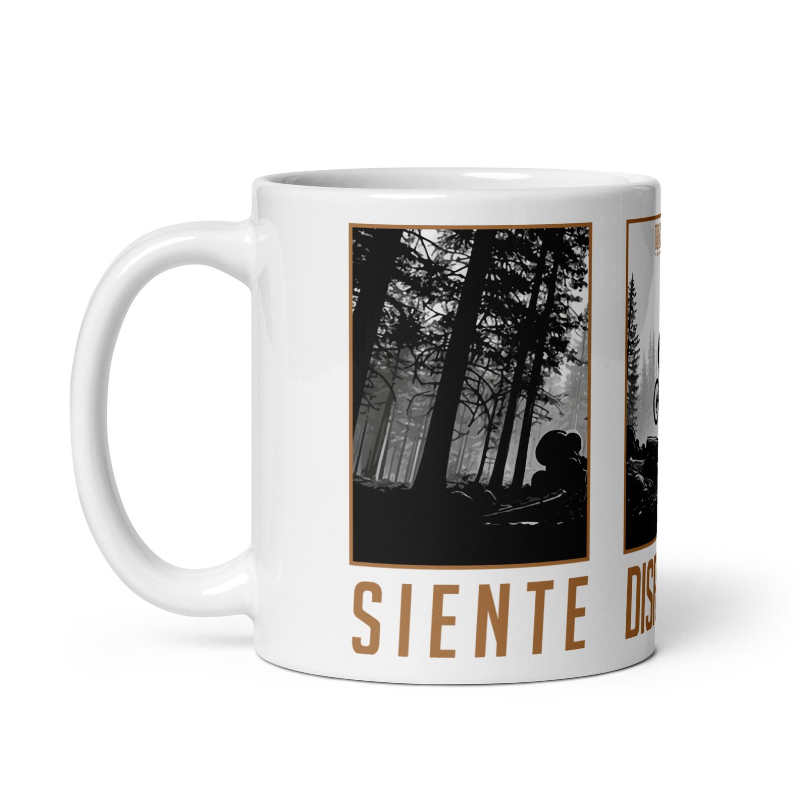 Taza ceramica MTB vista izquierda diseño triptico Siente Disfruta Salta mountain bike