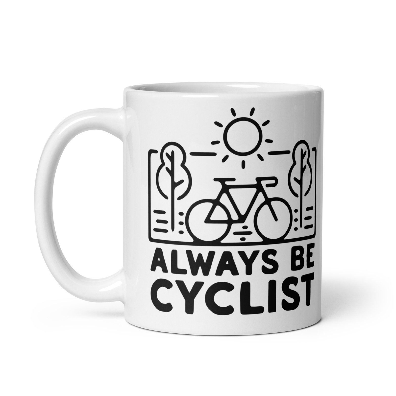 Taza ceramica Always Be Cyclist vista izquierda diseño bicicleta cycling