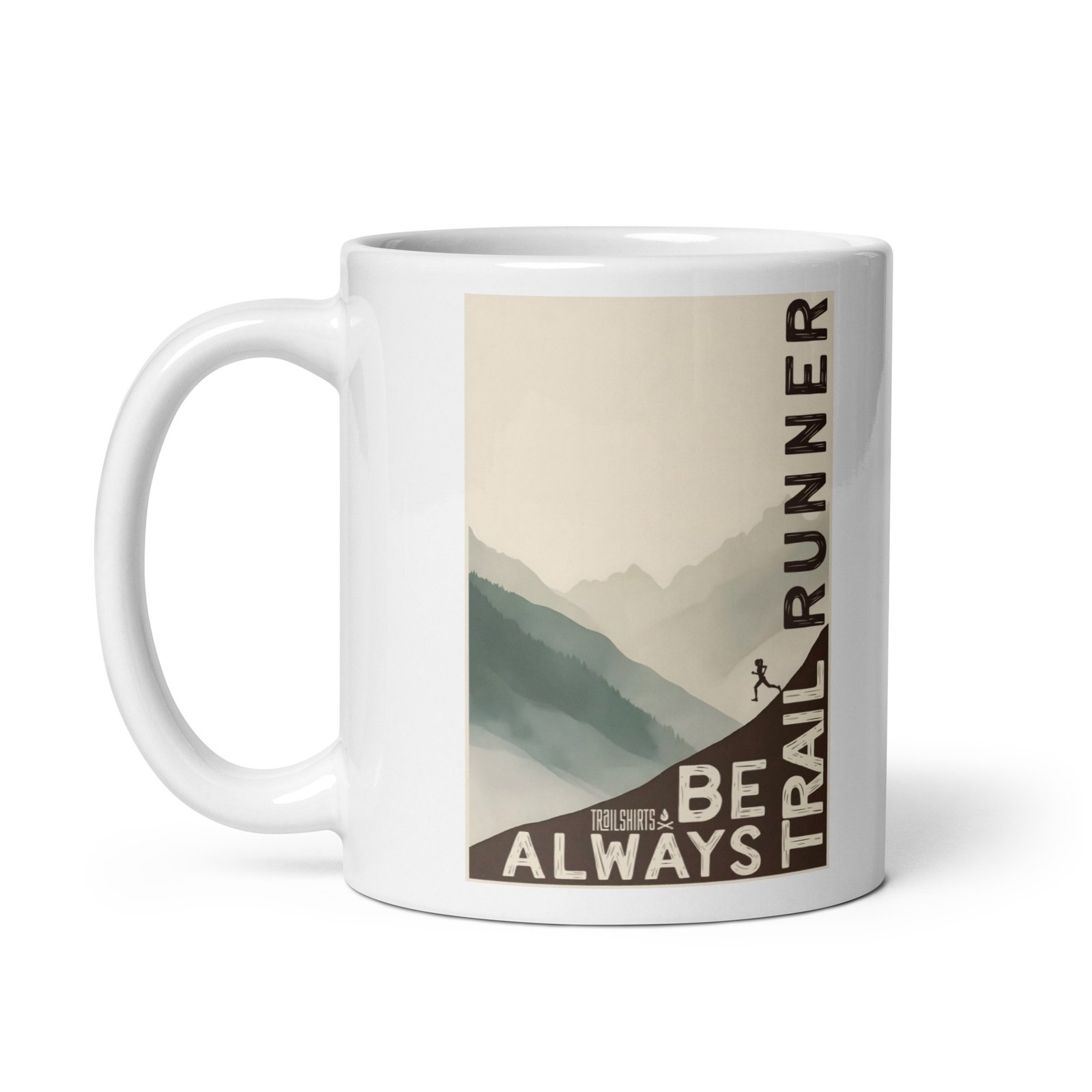 Taza ceramica Always Be Trail Runner vista izquierda diseño montaña running