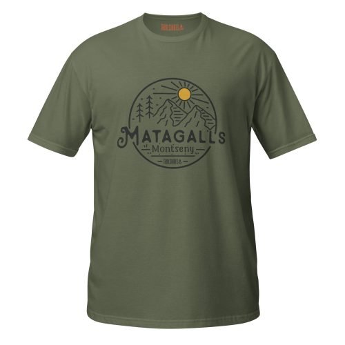 Camiseta verde militar unisex Matagalls Montseny diseño circular montañas outdoor