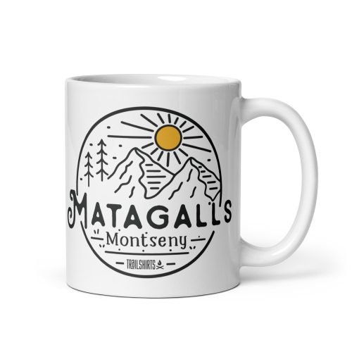 Taza ceramica Matagalls Montseny vista derecha diseño circular montañas sol