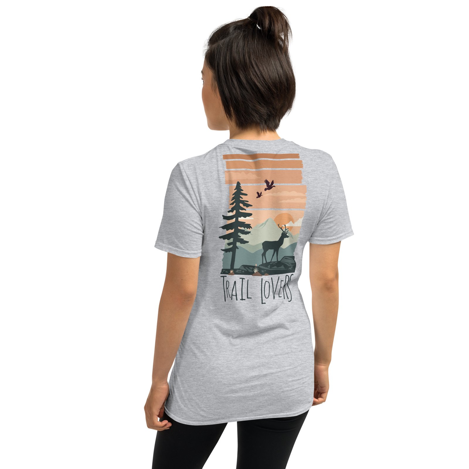 Camiseta gris claro mujer Trail Lovers diseño ciervo naturaleza espalda corte femenino trail