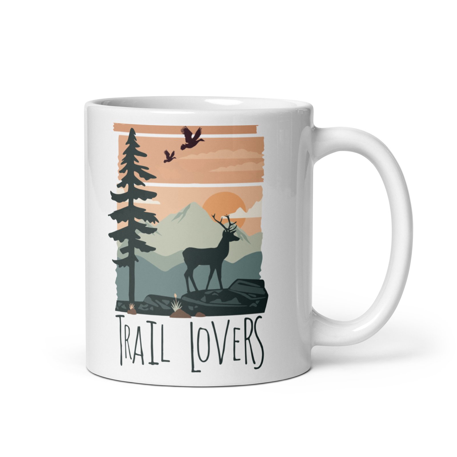 Taza ceramica Trail Lovers vista derecha diseño ciervo naturaleza montañas hiking