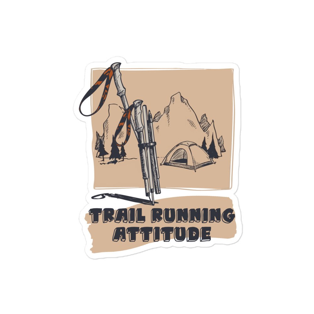 Pegatina vinilo Trail Running Attitude fondo blanco diseño bastones montañas camping