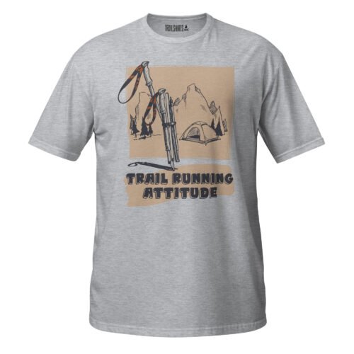Camiseta gris claro unisex Trail Running Attitude diseño bastones montañas camping trail