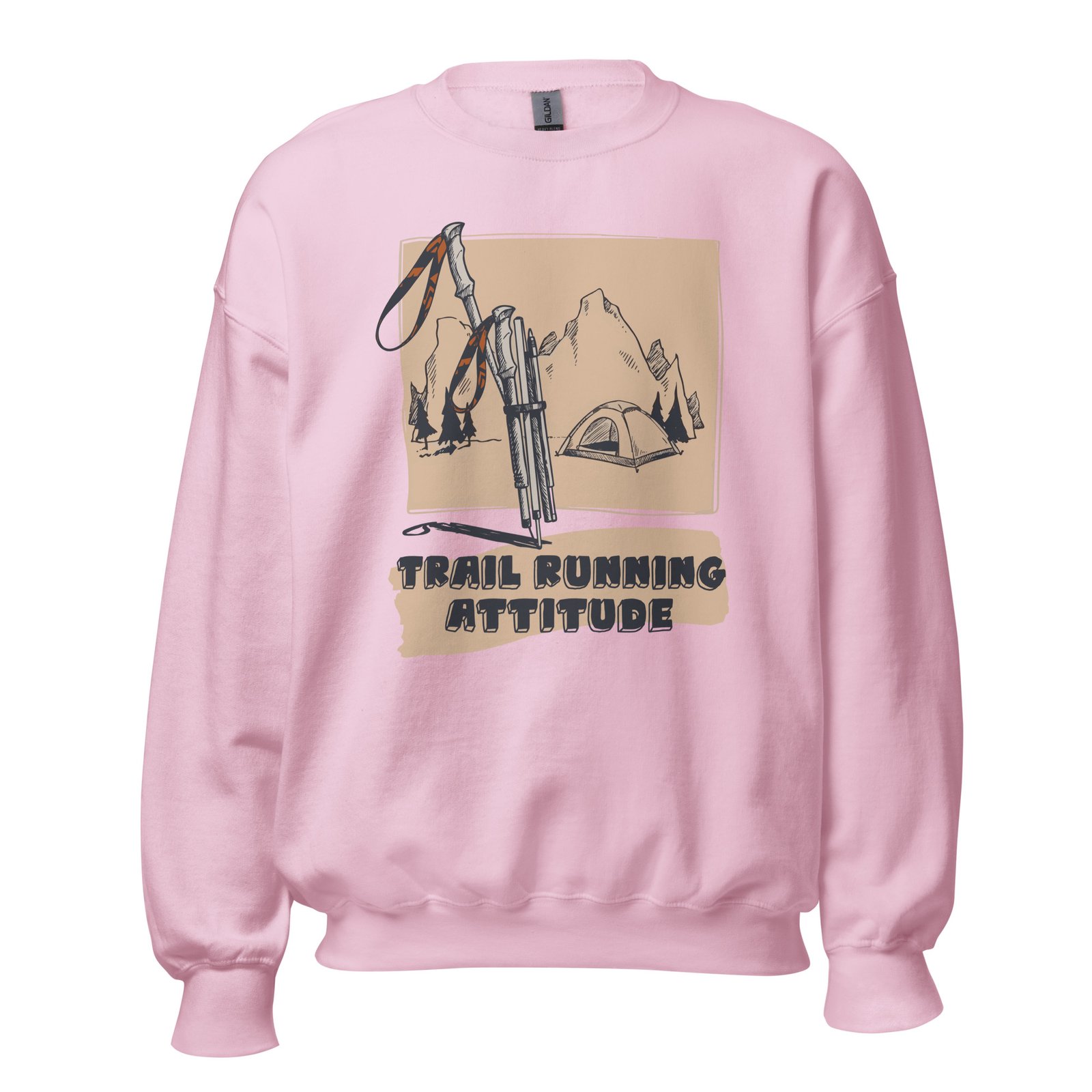 Sudadera rosa unisex Trail Running Attitude diseño bastones montañas camping outdoor