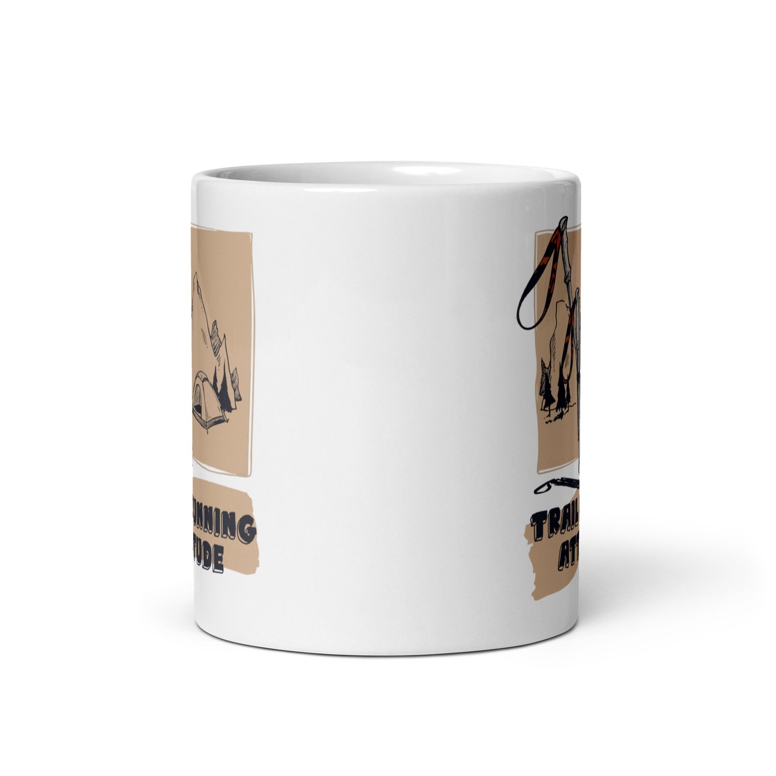 Taza ceramica Trail Running Attitude vista frontal diseño bastones montañas camping