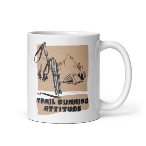 Taza ceramica Trail Running Attitude vista derecha diseño bastones montañas camping