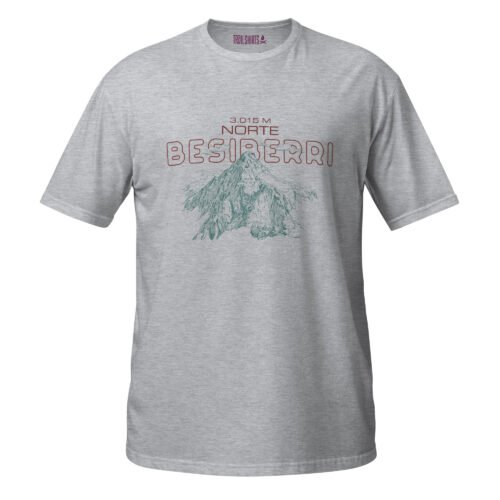 Camiseta gris unisex con ilustración de montaña Besiberri y texto