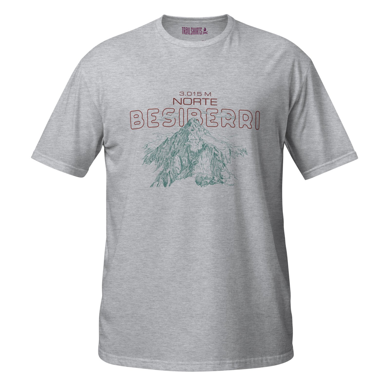 Camiseta gris unisex con ilustración de montaña Besiberri y texto