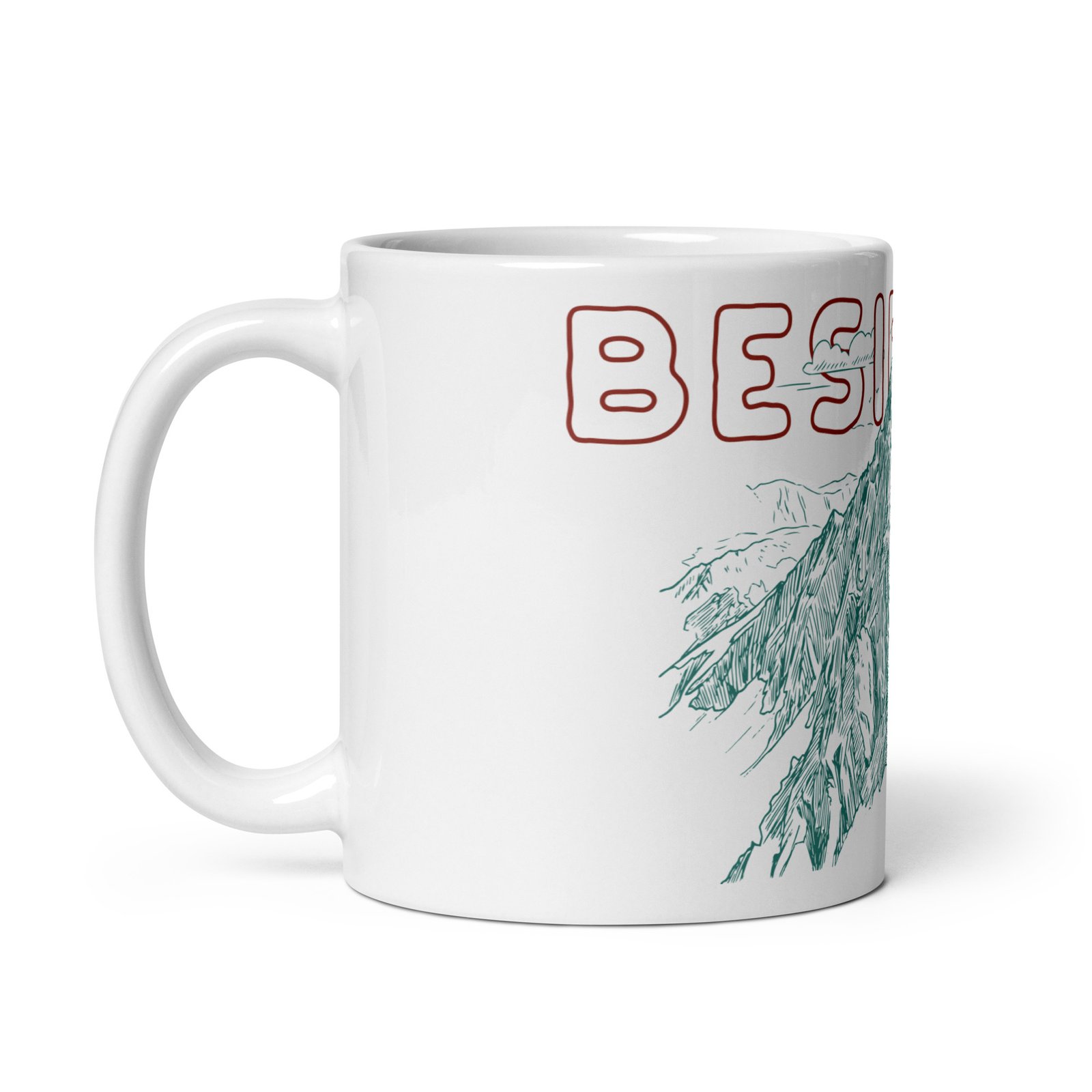 Taza lateral derecha con diseño de montaña y texto BESIBERRI NORTE