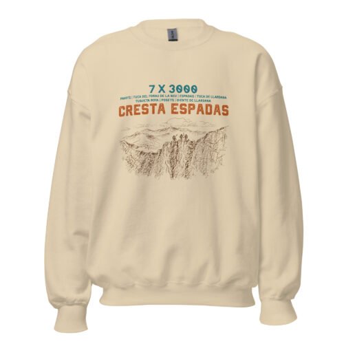 Sudadera unisex beige con diseño de la Cresta Espadas en montañas
