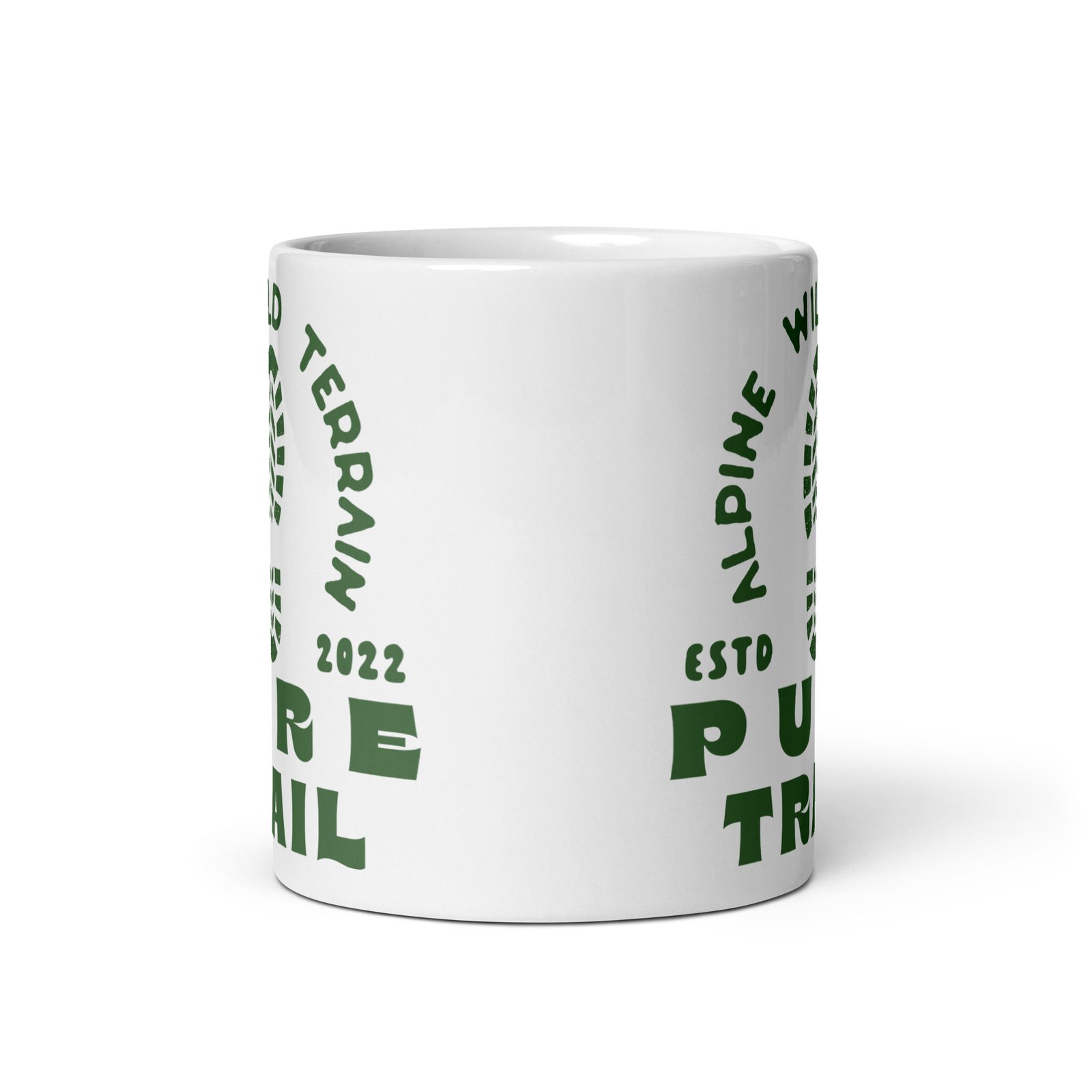 Taza vista lateral izquierda con diseño verde Pure Trail