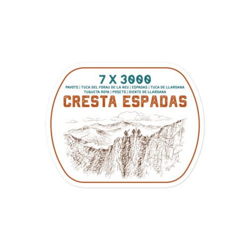 Pegatina Cresta Espadas con dibujo de montaña y nombres de picos