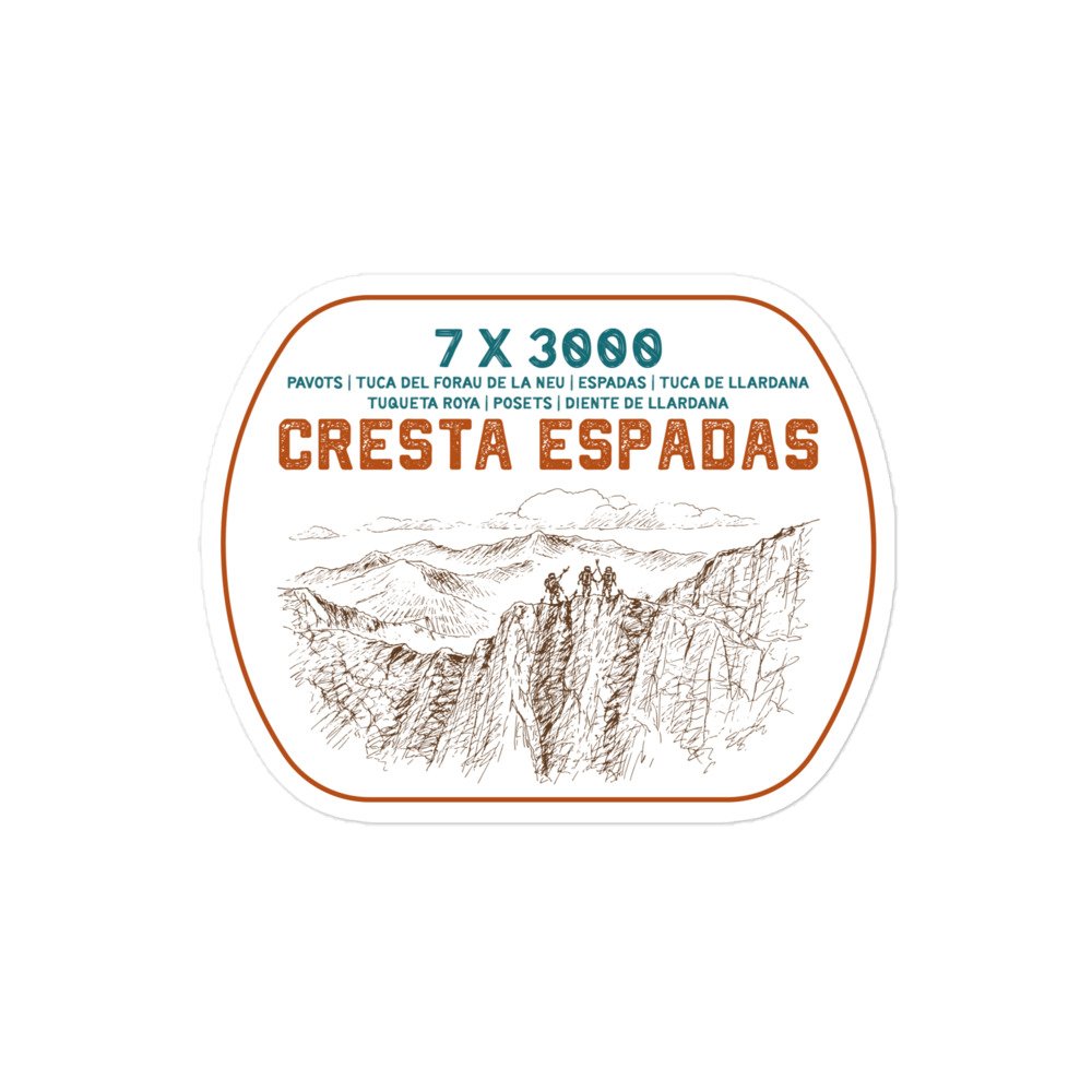 Pegatina Cresta Espadas con dibujo de montaña y nombres de picos