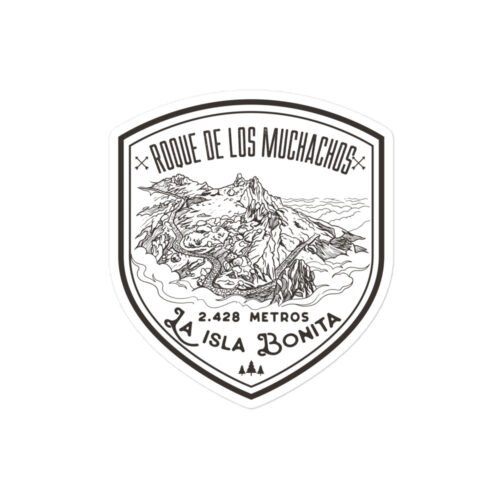 Ilustración de montaña con texto Roque de los Muchachos y La Isla Bonita