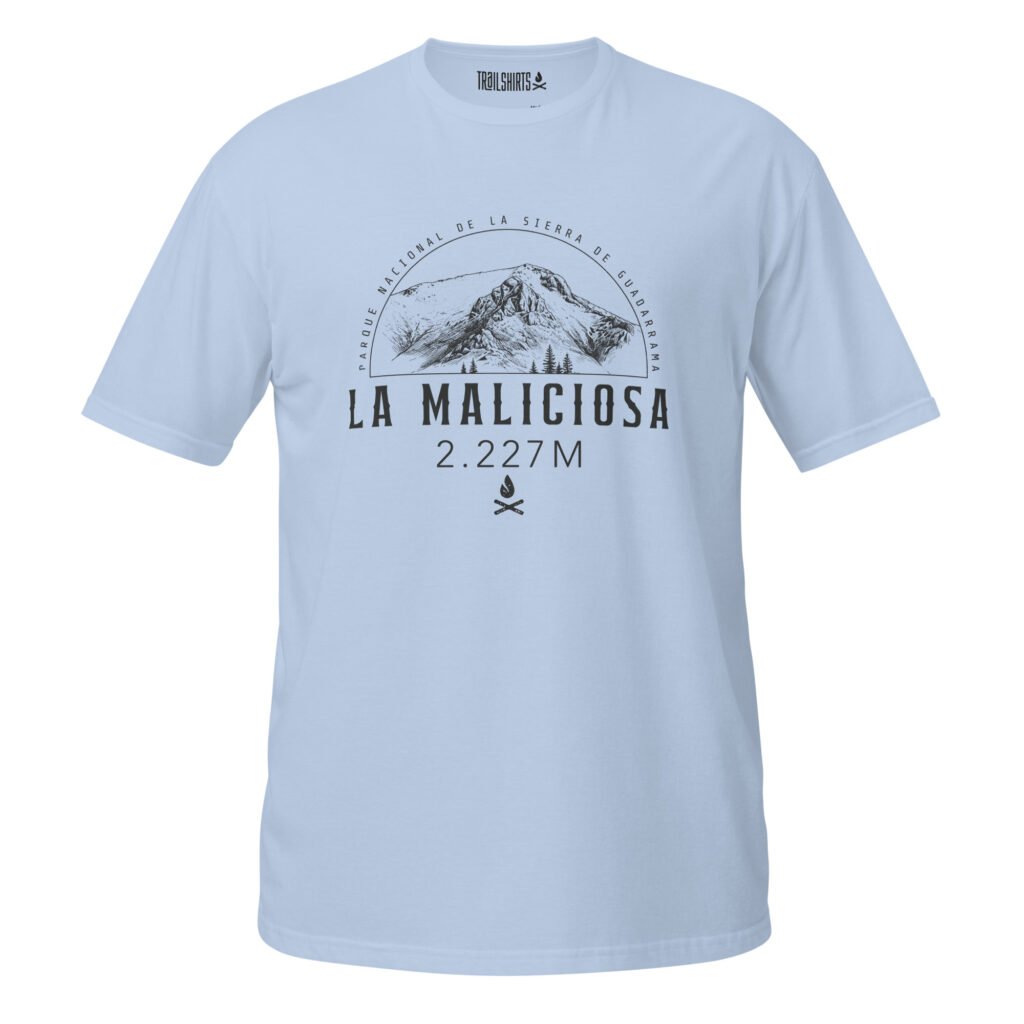 Camiseta azul unisex con diseño de La Maliciosa en la Sierra de Guadarrama