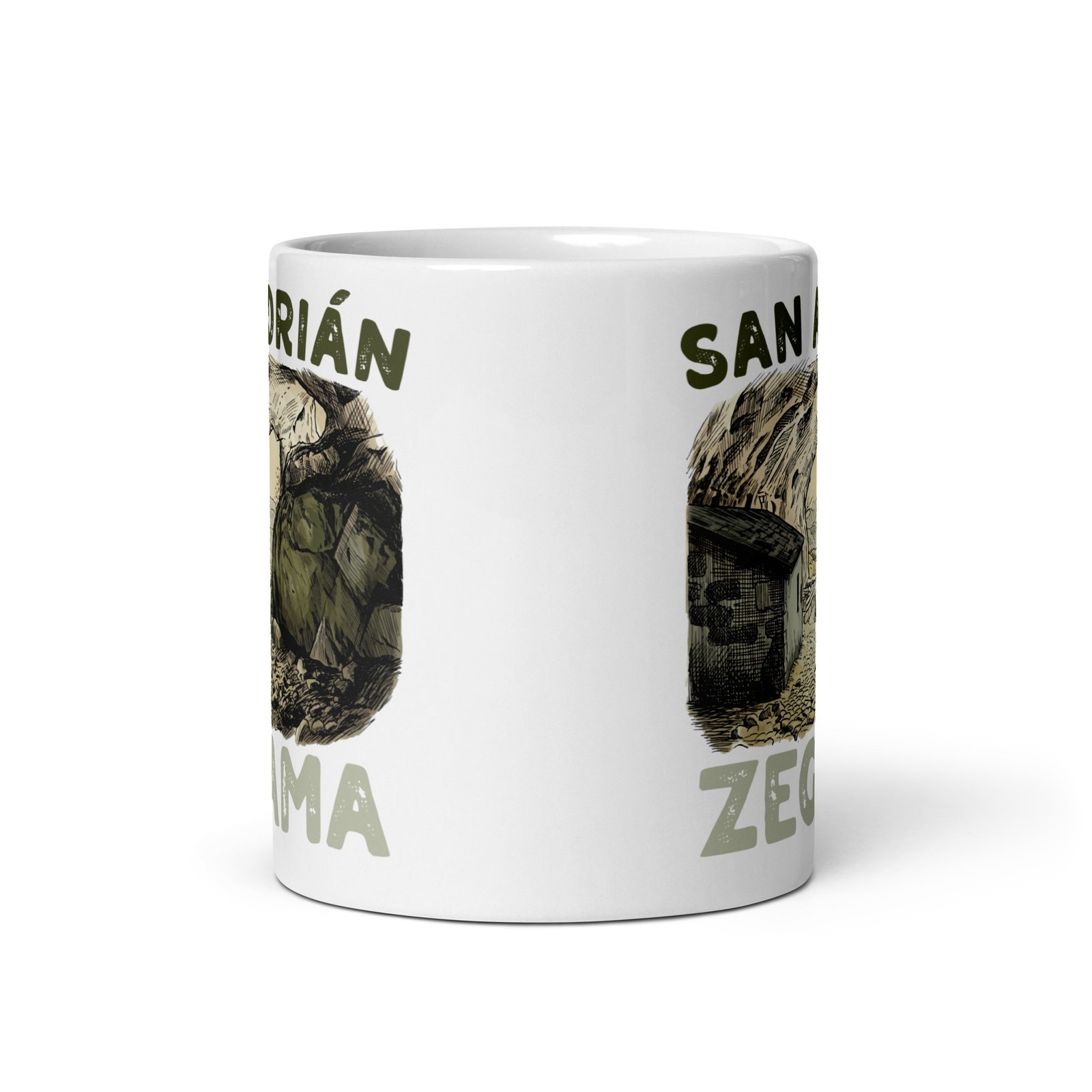 Taza cerámica con imagen de senderismo en San Adrián, vista lateral derecha
