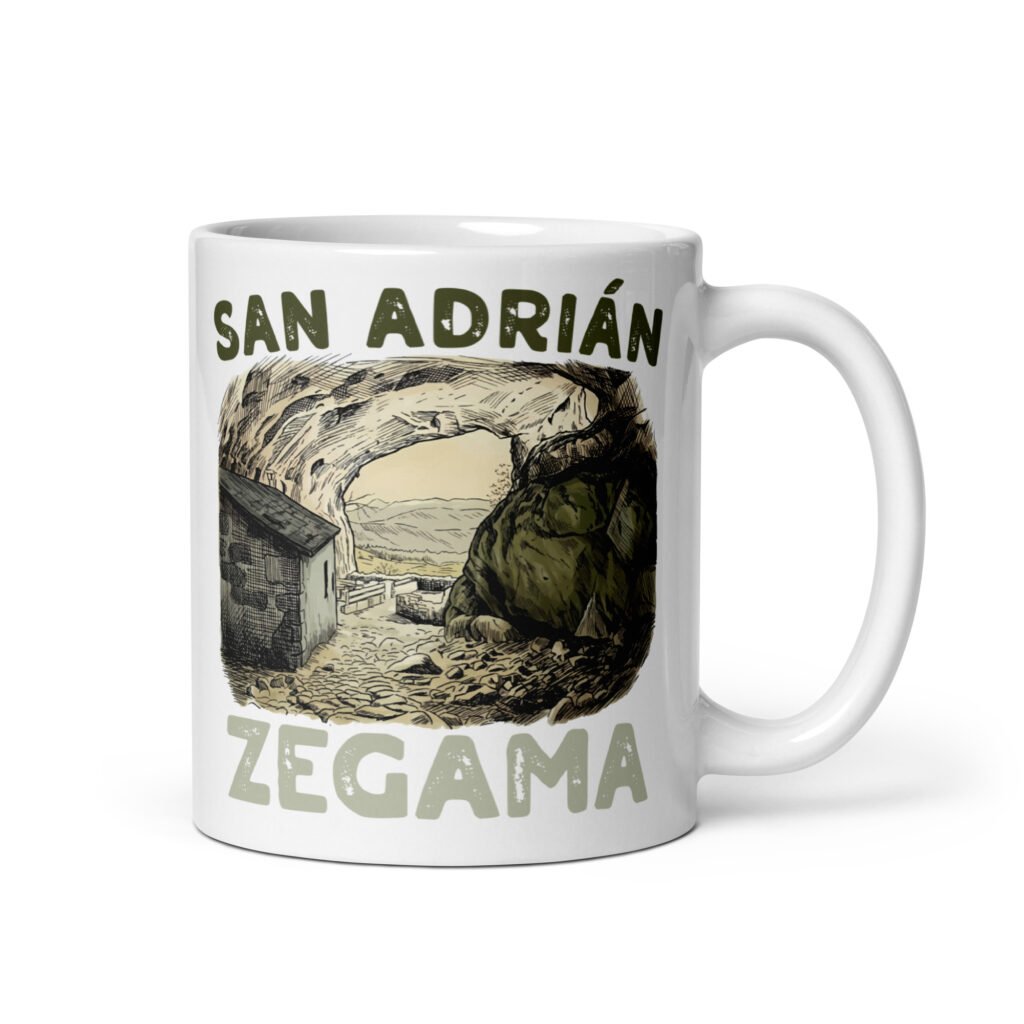 Taza con diseño de San Adrián y Zegama, arte de montaña y senderismo.