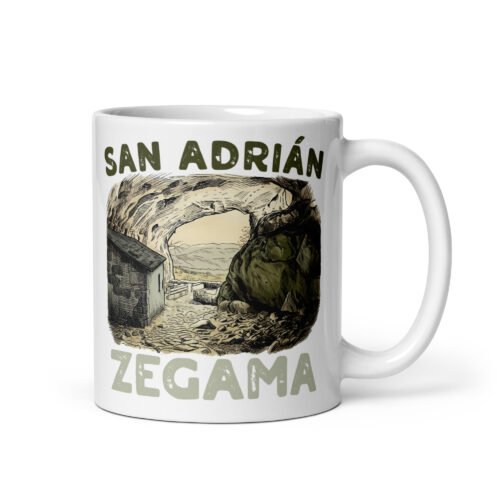 Taza con diseño de San Adrián y Zegama, arte de montaña y senderismo.