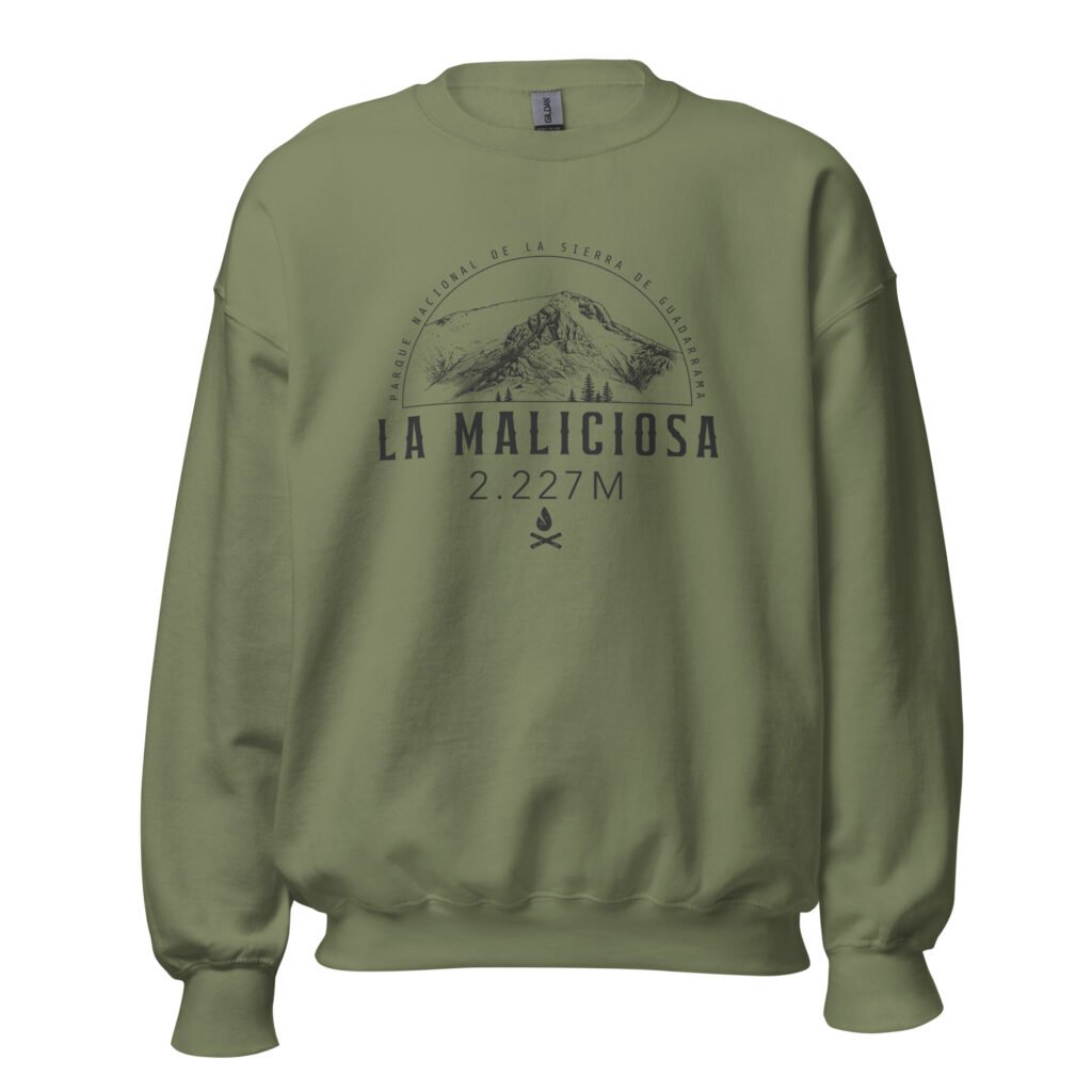 Sudadera verde unisex con diseño de La Maliciosa 2227m